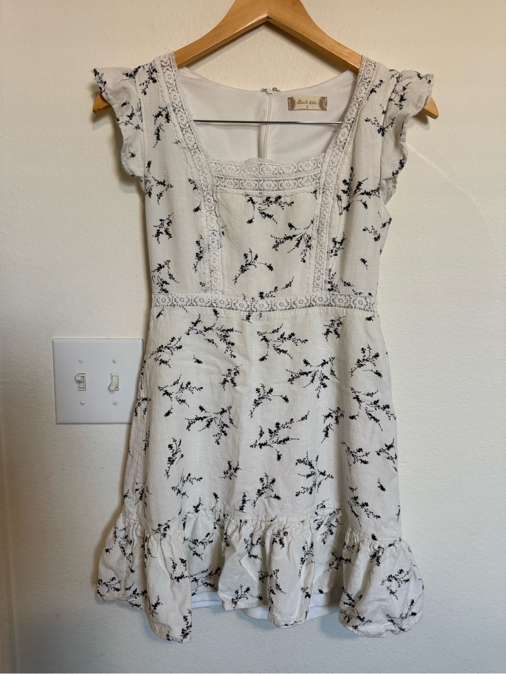 Altar'd State White Mini Dress with Black Floral Print